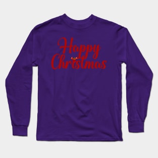 Happy Christmas with Holly and Bow Text Design Long Sleeve T-Shirt